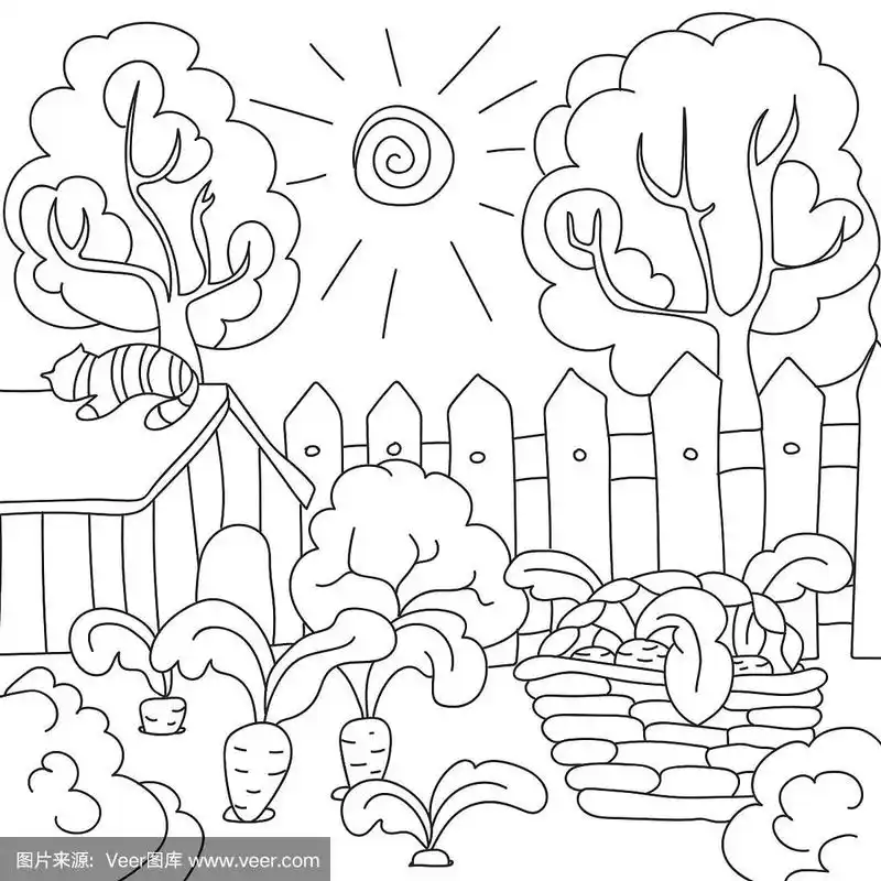 向量着色书胡萝卜花园