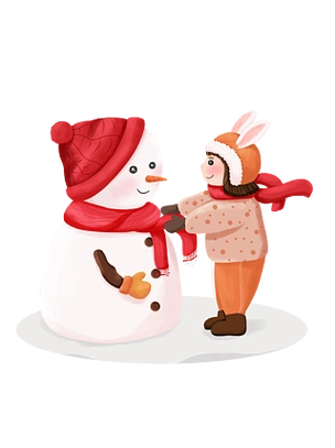 雪人和小朋友冬季冬天卡通手绘儿童插画元素