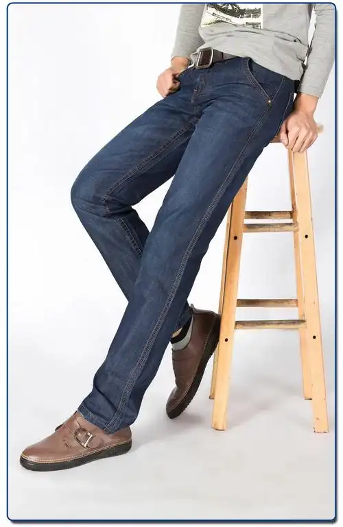 牛仔裤男士秋冬款加绒加厚直筒青年大码宽松带毛带绒男装冬季休闲