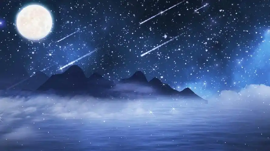 古风唯美深邃蓝色星空云雾飘动流星划过星空背景动画ae模板