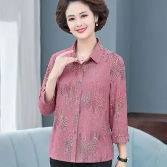 玺飘飘中老年衬衫女妈妈夏季长袖高贵洋气七分袖奶奶上衣60岁夏装薄