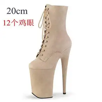 外贸绒面性感恨天高短靴20cm新款夜店模特走秀防水台钢管舞高跟鞋