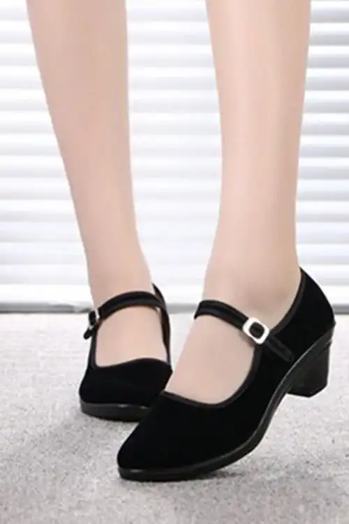 老北京布鞋高跟黑色酒店工作礼仪鞋广场跳舞鞋中跟坡跟防滑女单鞋903