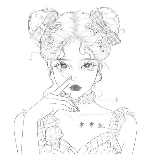 线稿练习丸子头少女头像画画打卡39100