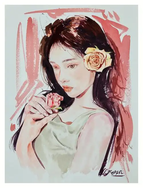 水彩女生肖像画分享附步骤图