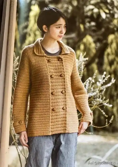 一款钩针编织的毛衣外套,修身显瘦的西装式设计,十分端庄显气质_花样
