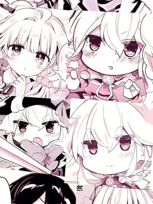 二次元黑白粉色拼贴壁纸