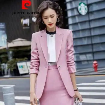 皮尔卡丹轻奢品牌粉色西装套装女韩版时尚气质正装女神范上班休闲职业
