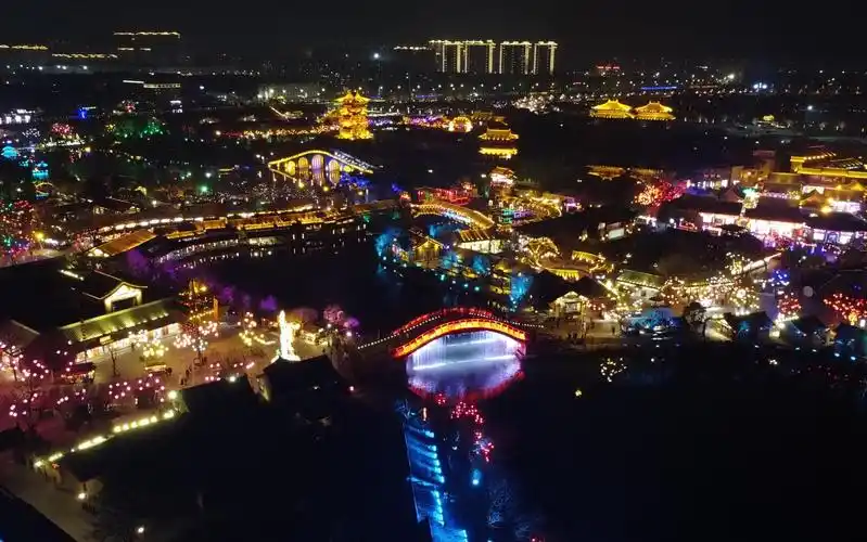 夜景航拍开封七盛角清明上河园