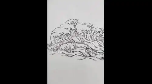 行笔又稳又流畅,工笔白描海浪. 搏艺玉道