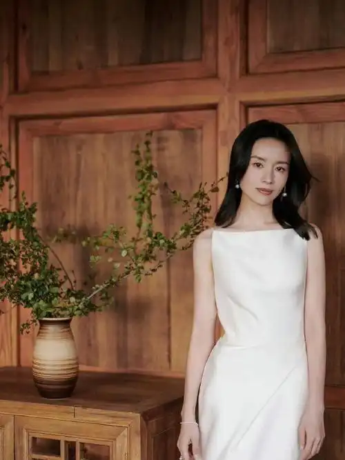 董洁纯白如茉莉花白色露肩丝绸长裙淡雅清丽冷清秋既视感