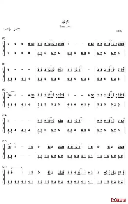 许巍《故乡》钢琴简谱-数字双手