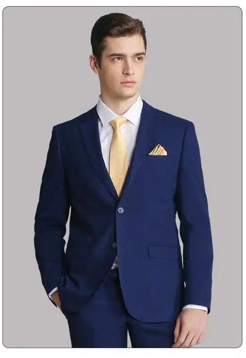 西服套装两件男士修身商务正装舒适微弹力纯色深蓝色职业西装 深蓝色
