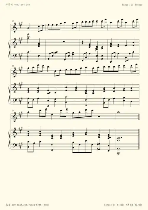 《积木森林,钢琴谱》魏琮霏(五线谱 钢琴曲 指法)-弹吧|蛐蛐钢琴网