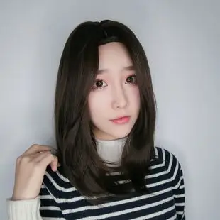 锁骨发女网红圆脸自然中长发直发气质无刘海中分蓬松自然假发头套