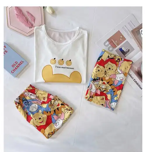 新款夏季卡通休闲三件套短袖短裤长裤睡衣女韩版可爱