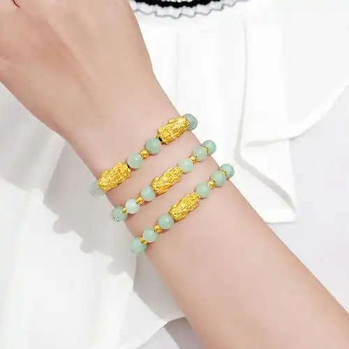 黄金貔貅手链999足金转运珠翡翠手串女士生日送母送女友送老婆生日