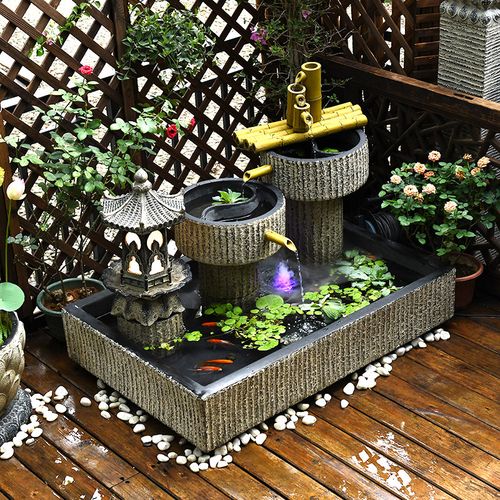 得乐庭院池塘假山流水鱼池造景摆件天台景观阳台水系花园布置室外水景