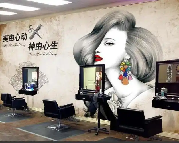 5d立体个性复古时尚美发店装饰壁画发廊理发店背景墙壁纸墙纸无缝真丝