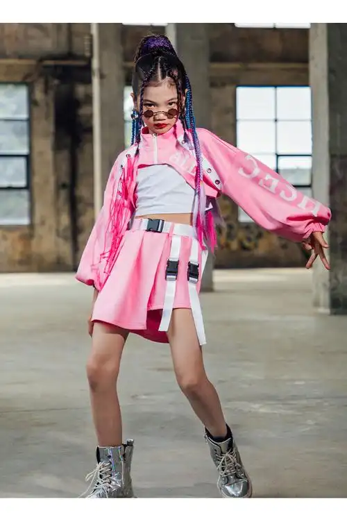 女童时髦秋装爵士舞演出套装儿童嘻哈风街舞潮服酷帅少儿走秀衣服