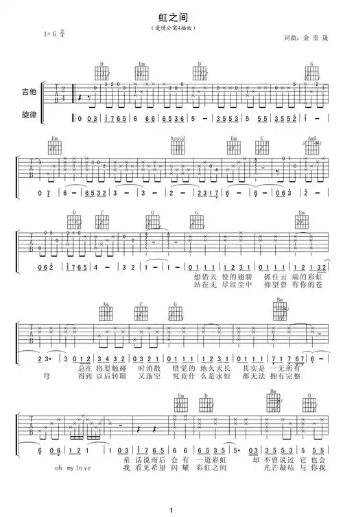 相关曲谱虹之间指弹谱_金贵晟《爱情公寓》插曲_指弹吉他演示同类曲谱