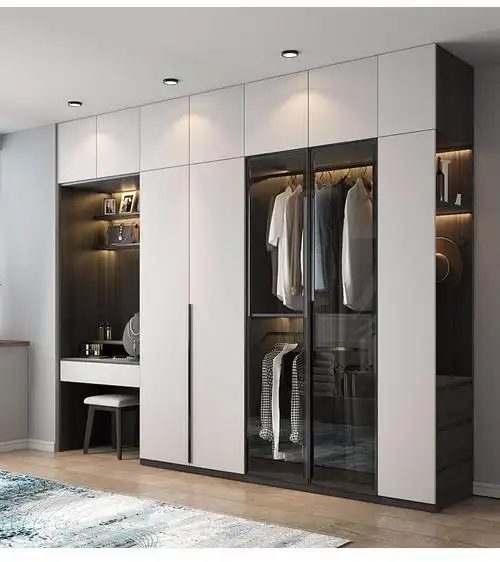 轻奢风玻璃滑门大衣柜定制衣柜家用卧室组合衣橱衣帽间