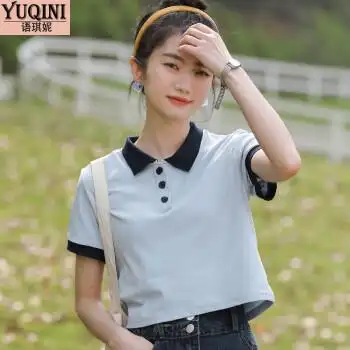 短袖t恤少女夏季2022新款初中生女生高中生大学生设计感撞色短款上衣