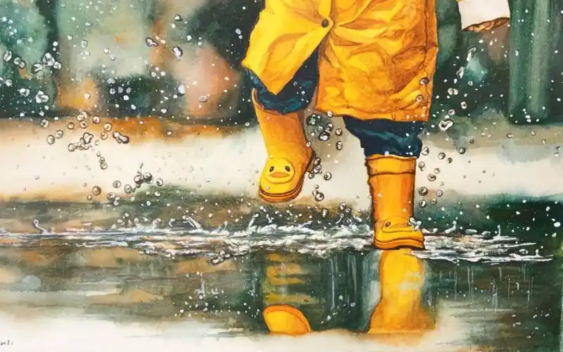 【狐畫君兮】一起来踩水吧!——水彩画出的雨后童趣,我们都曾经拥有【