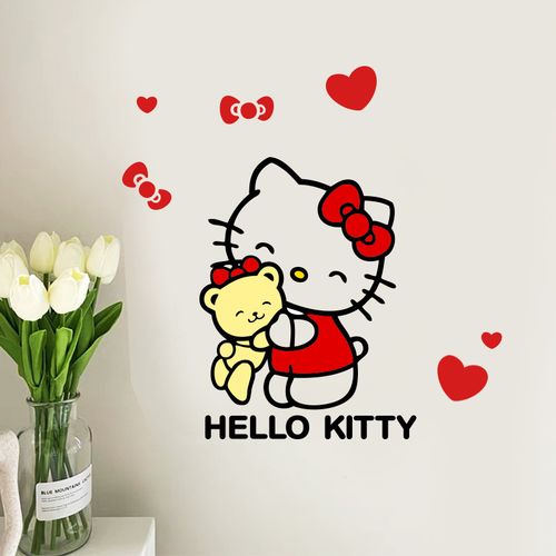 kitty猫微笑表情卡通玻璃门贴纸 厨房冰箱贴马桶盖装饰卧室衣柜贴