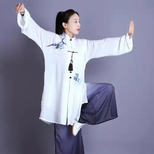 新款夏秋丝麻太极服装彩绘太极拳比赛服加长高档太极服