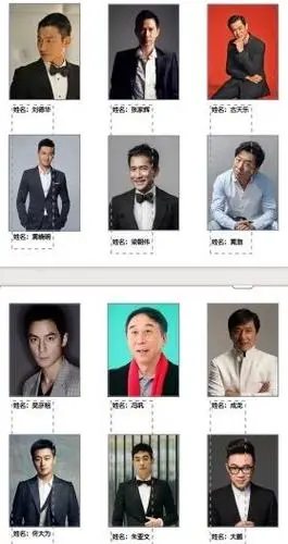 男明星:刘德华 张家辉 古天乐 吴镇宇 邓超 黄晓明 梁朝伟 黄渤