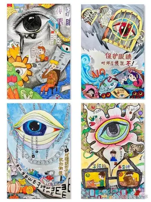 太棒了~40张爱眼护眼主题绘画,正确用眼,保护眼睛