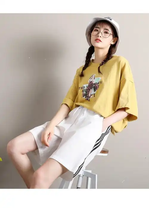 高腰白色运动短裤女夏2019新款宽松冰丝阔腿五分bf原宿风休闲热裤