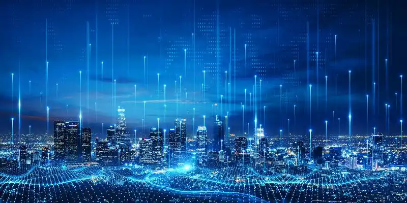 创新发展金融科技科技粒子未来科技网络科技科技感背景科技背景蓝色