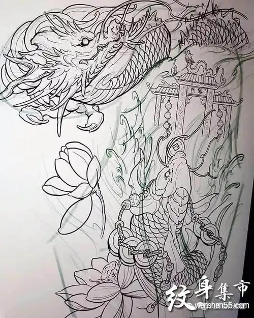 传统花臂纹身传统花臂纹身手稿线稿