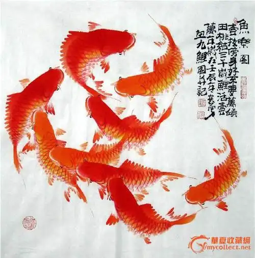 何奕勇·四尺斗方九鱼图