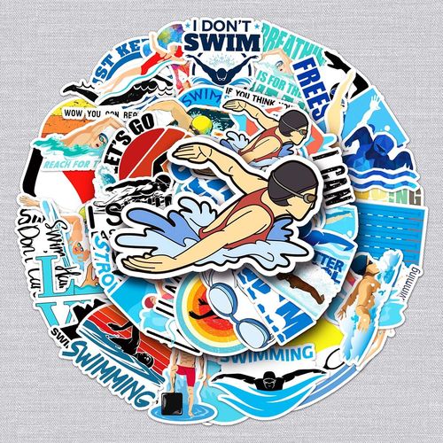 50张游泳运动创意贴纸个性防水滑板车电脑平板行李箱卡通装饰贴纸