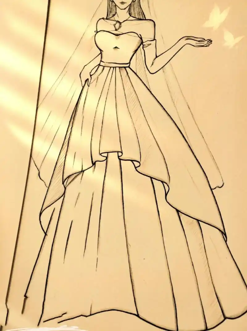 美女婚纱黑白简笔画