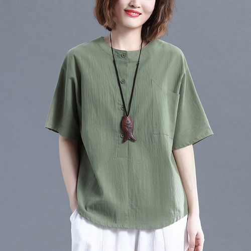 夏装2022年新款棉麻中年女士妈妈短袖t恤纯棉宽松洋气复古上衣丅