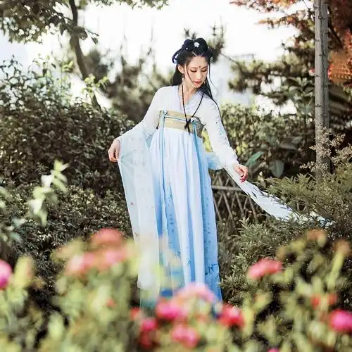 汉服古装女新款演出日常穿女齐胸襦裙带披帛套装改良仙女裙仙气