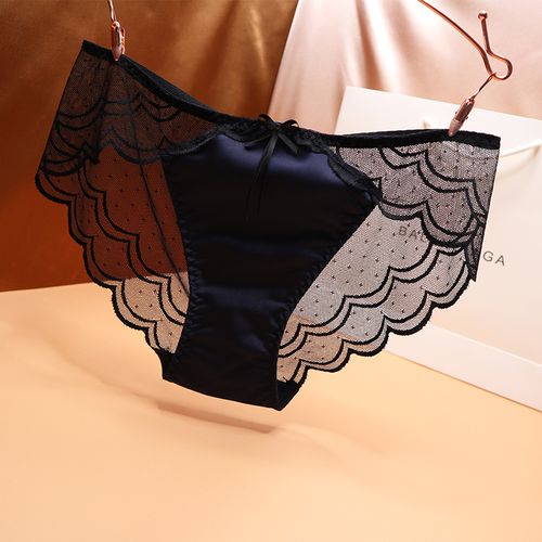欧美蕾丝内裤女火辣性惑透明低腰三角裤青年女士缎面冰丝无痕短裤