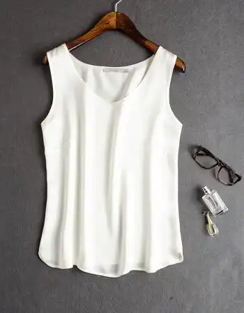 春夏打底吊带衫 100重磅桑蚕丝上衣大码宽松无袖真丝背心女 白色 m