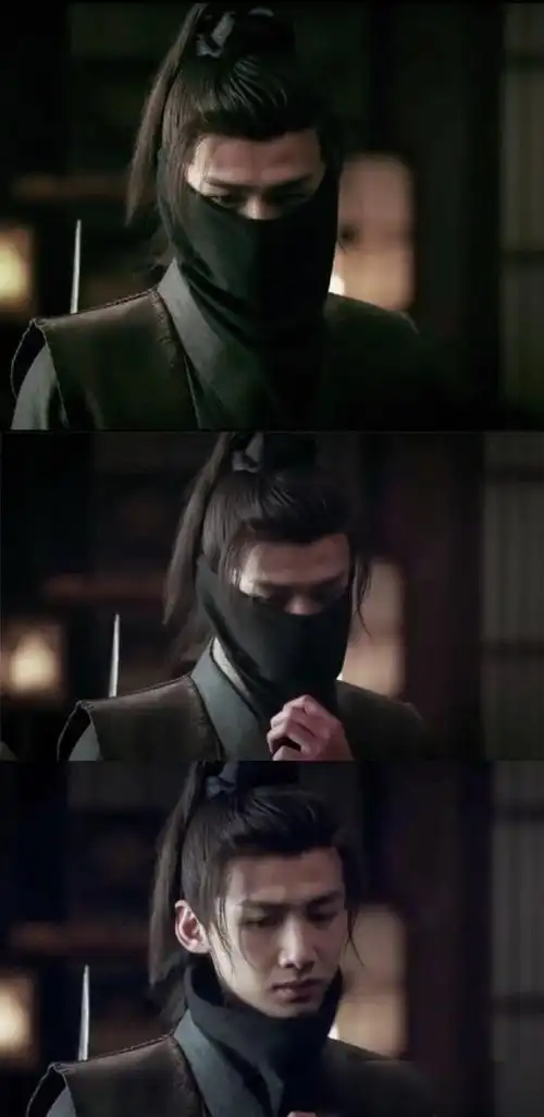 白敬亭这张算是比较侠客的感觉,因为他带的不是面具而是古代侠客蒙面