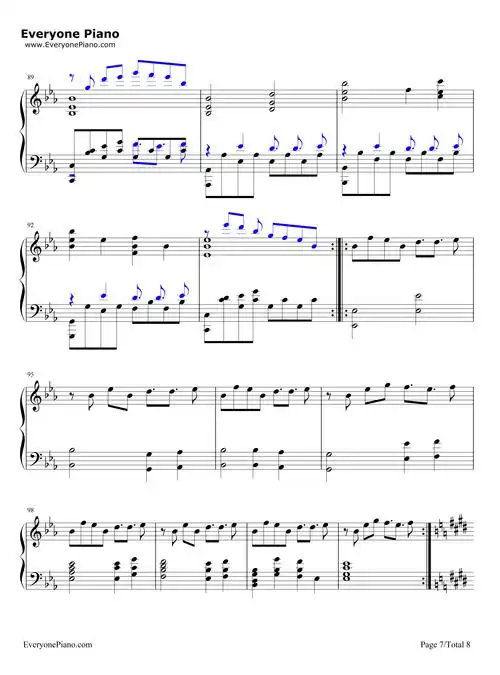 undertale-undertale theme五线谱预览7-钢琴谱文件(五线谱,双手简谱