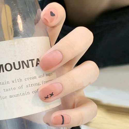 奥特莱斯磨砂款穿戴甲美甲成品果冻粉黑色桃心指甲贴片可拆卸