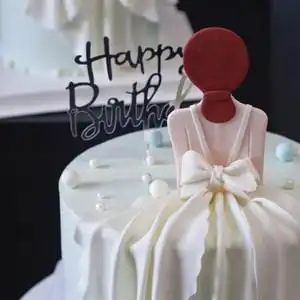 女神节生日蛋糕背影女神翻糖装饰简约美女裙子蝴蝶结插件烘焙装扮