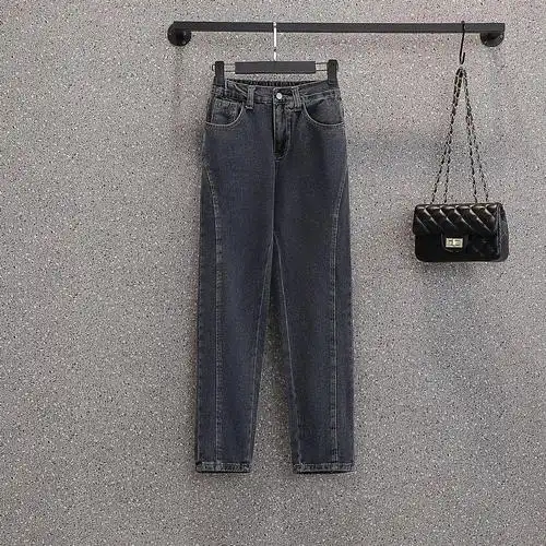 牛仔裤女直筒宽松春秋季2021年新款潮高腰超显瘦哈伦萝卜老爹裤子