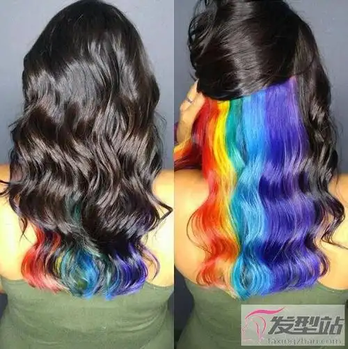 彩虹色头发挑染 年轻感梦幻彩虹挑染头发造型推荐_发型站_最新流行