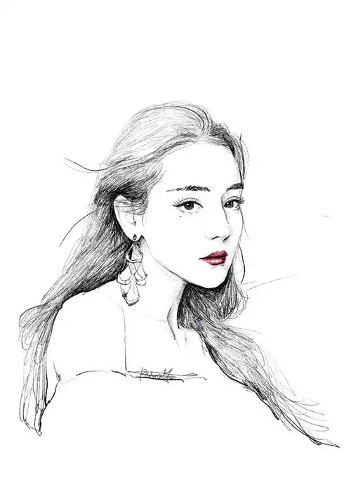 手绘 线稿 头像 迪丽热巴 2020年至今不同时期画