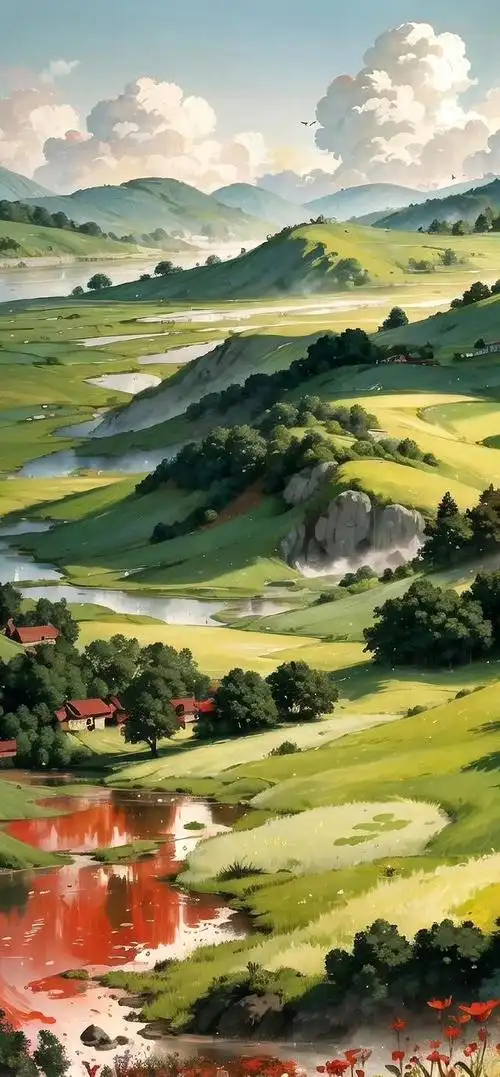 ai创作:山水田园风景插画欣赏